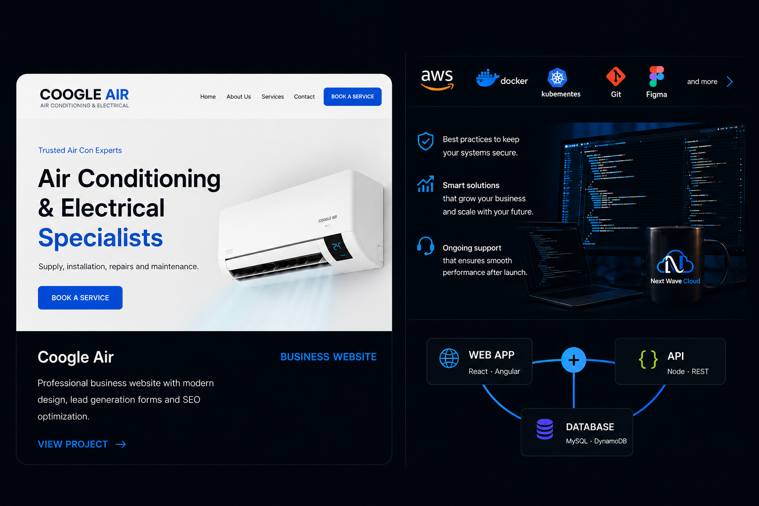 Next Wave Cloud project showcase including Coogle Air website and software architecture