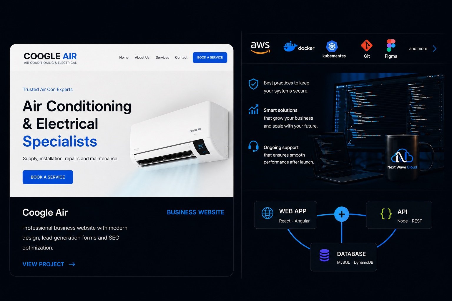 Coogle Air website and Next Wave Cloud software development showcase